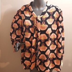 Floral Print tie-neck 3/4  sleeve blouse